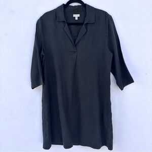 Garnet Hill Black 100% Linen 3/4 Sleeve Knee Length Dress Size 12